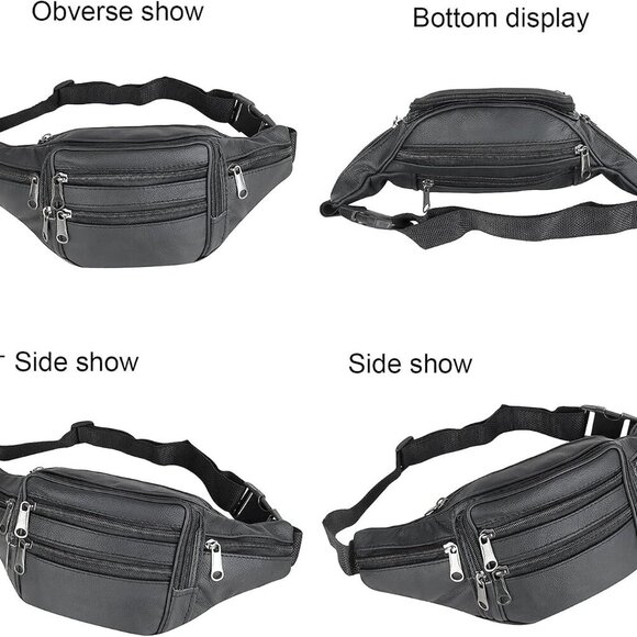 Leather Fanny Pack Travel Waist Bag 7 Pockets Waist Pack.Suitable for Outdoor Mo - Picture 7 of 9